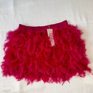 New Boutique La Ros Hot Pink Feather mini Skirt Size Small NWT